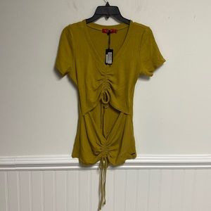 n:Philanthropy Miley Top Golden Yellow V Neck shirt sleeves